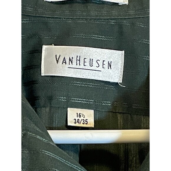 Van Heusen Men’s Dress Shirt Green 16 1/2 34/35 Christmas Satin Stripe - Picture 3 of 5